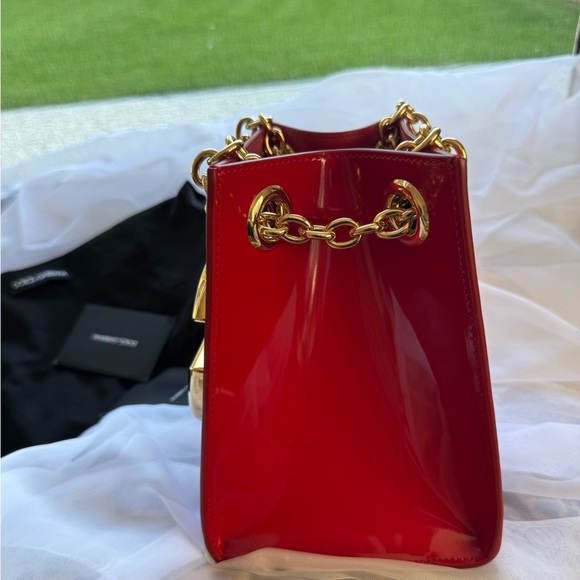 Dolce & Gabbana Red Patent Leather Mini Crossbody with Gold DG Emblem - Picture 3 of 9